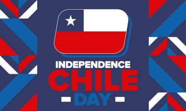 Şili Bağımsızlık Günü. Mutlu bayramlar Patrias. Özgürlük günü. Yıllığı 18 Eylül 'de kutlayın. Şili bayrağı. Vatansever Şili tasarımı. Poster, kart, afiş, şablon, geçmiş. Vektör