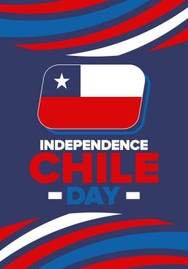 Şili Bağımsızlık Günü. Mutlu bayramlar Patrias. Özgürlük günü. Yıllığı 18 Eylül 'de kutlayın. Şili bayrağı. Vatansever Şili tasarımı. Poster, kart, afiş, şablon, geçmiş. Vektör