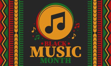 Haziranda Kara Müzik Ayı. Afro-Amerikan Müzik Takdir Ayı. Amerika 'da yıllık kutlama. Müzik konsepti. Poster, kart, afiş ve geçmiş. Vektör illüstrasyonu