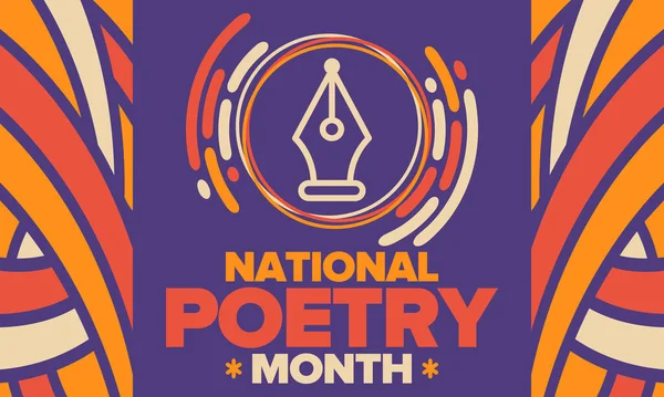 Narodowy Miesiąc Poezji Kwietniu Plakat Odręcznie Napisanym Napisem Festiwal Poezji — Wektor stockowy