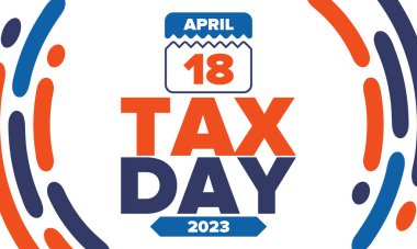 Ulusal Vergi Günü. Birleşik Devletler 'de federal vergi beyannamesi. Bireysel gelir iadelerinin federal hükümete iletilmesi gereken gün. Amerikan vatansever vektör posteri