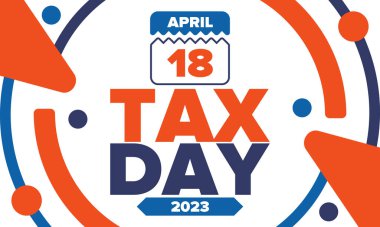 Ulusal Vergi Günü. Birleşik Devletler 'de federal vergi beyannamesi. Bireysel gelir iadelerinin federal hükümete iletilmesi gereken gün. Amerikan vatansever vektör posteri