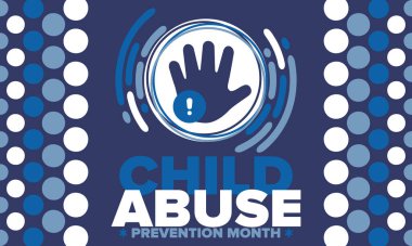 Çocuk İstismarı Önleme Ayı. Nisan 'da Amerika Birleşik Devletleri' nde yıllık kutlama. Çocuk şiddetini durdurun. Çocuk koruma ve güvenlik ayı. Çocuklar için birlik. Poster, afiş, arka plan. Vektör illüstrasyonu
