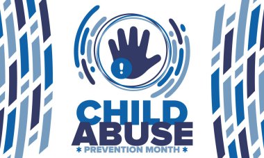 Çocuk İstismarı Önleme Ayı. Nisan 'da Amerika Birleşik Devletleri' nde yıllık kutlama. Çocuk şiddetini durdurun. Çocuk koruma ve güvenlik ayı. Çocuklar için birlik. Poster, afiş, arka plan. Vektör illüstrasyonu