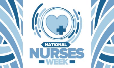 Ulusal Hemşireler Haftası. Tıbbi ve sağlık hizmetleri konsepti. Virüslere ve hastalıklara karşı savaşanlar. Teşekkürler hemşireler. Hemşirelerin ve doktorların şerefine. Amerika 'da yıllık kutlama. Vektör posteri