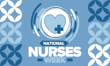 Ulusal Hemşireler Haftası. Tıbbi ve sağlık hizmetleri konsepti. Virüslere ve hastalıklara karşı savaşanlar. Teşekkürler hemşireler. Hemşirelerin ve doktorların şerefine. Amerika 'da yıllık kutlama. Vektör posteri