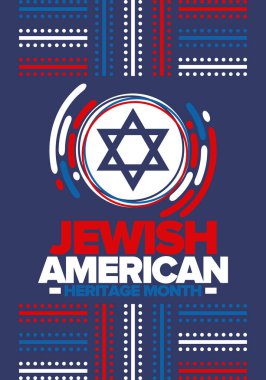 Yahudi Amerikan Miras Ayı. Yahudi Amerika 'nın Birleşik Devletler tarihine katkısı. Mayıs 'ta yıllık kutlama. Davut Yıldızı. İsrail sembolü. Vektör posteri, yaratıcı çizim