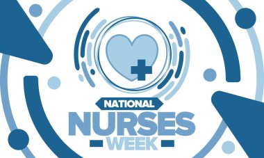 Ulusal Hemşireler Haftası. Tıbbi ve sağlık hizmetleri konsepti. Virüslere ve hastalıklara karşı savaşanlar. Teşekkürler hemşireler. Hemşirelerin ve doktorların şerefine. Amerika 'da yıllık kutlama. Vektör posteri