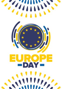 Avrupa Günü. Mayıs 'ta yıllık resmi tatil. Bu, Avrupa Konseyi 'nin 5 Mayıs, Avrupa Birliği' nin 9 Mayıs tarihli iki yıllık gözlemleme gününün adıdır. Poster, kart, afiş ve geçmiş. Vektör
