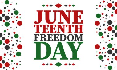 Haziran 'da. Haziranda Özgürlük ve Özgürlük Günü. Bağımsızlık Günü. Yıllık Afro-Amerikan bayramı, 19 Haziran 'da kutlandı. Amerikan tarihi ve mirası. Vektör posteri, illüstrasyon ve afiş