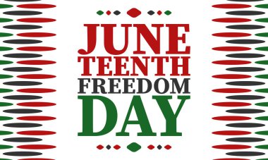 Haziran 'da. Haziranda Özgürlük ve Özgürlük Günü. Bağımsızlık Günü. Yıllık Afro-Amerikan bayramı, 19 Haziran 'da kutlandı. Amerikan tarihi ve mirası. Vektör posteri, illüstrasyon ve afiş