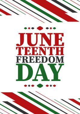 Haziran 'da. Haziranda Özgürlük ve Özgürlük Günü. Bağımsızlık Günü. Yıllık Afro-Amerikan bayramı, 19 Haziran 'da kutlandı. Amerikan tarihi ve mirası. Vektör posteri, illüstrasyon ve afiş
