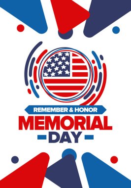 Amerika 'da Anma Günü. Unutma ve onurlandır. Birleşik Devletler Silahlı Kuvvetleri 'nde görev yaparken ölen insanları hatırlamak ve onurlandırmak için federal bayram. Mayıs 'ta kutlandı. Vektör posteri