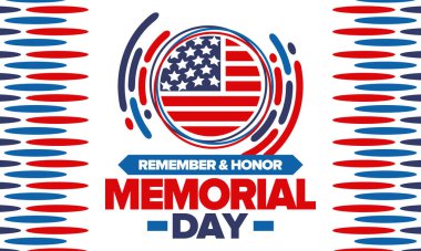 Amerika 'da Anma Günü. Unutma ve onurlandır. Birleşik Devletler Silahlı Kuvvetleri 'nde görev yaparken ölen insanları hatırlamak ve onurlandırmak için federal bayram. Mayıs 'ta kutlandı. Vektör posteri