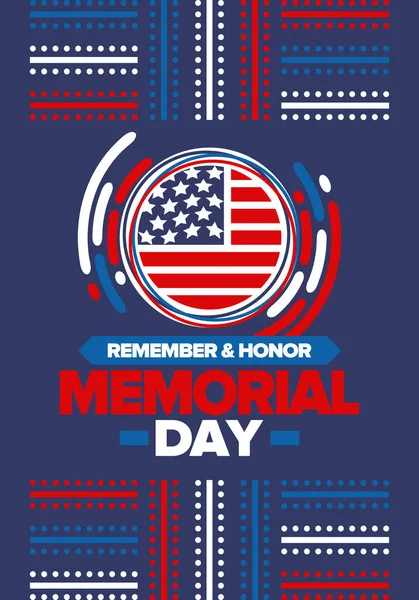 Memorial Day Estados Unidos Recuerda Honra Fiesta Federal Para Recordar — Vector de stock