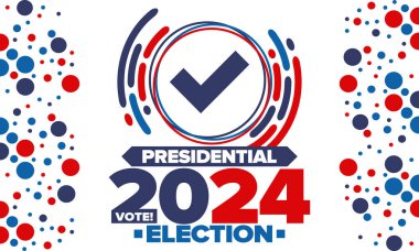 Birleşik Devletler 'de 2024 Başkanlık Seçimi. Oylama günü, 5 Kasım. Amerikan seçim kampanyası. Seçimini yap! Vatansever Amerikan vektör illüstrasyonu. Poster, kart, afiş ve arkaplan