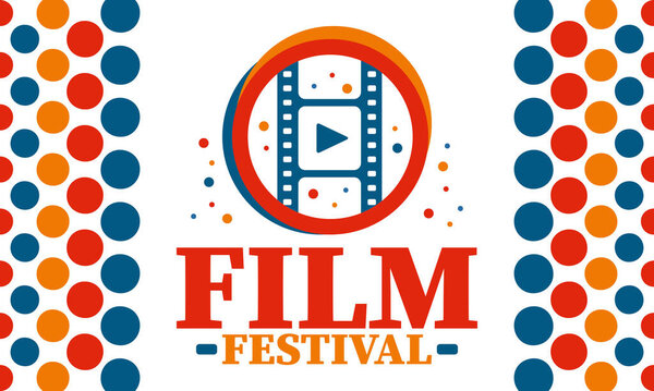 Кинофестиваль. Кинопремия. Кинематографическое мероприятие. Кинопремьера графическая. Студия видеопроизводства. Киноискусство. Логотип полоски. Шоу и развлечения. Векторная иллюстрация. Дизайн плаката