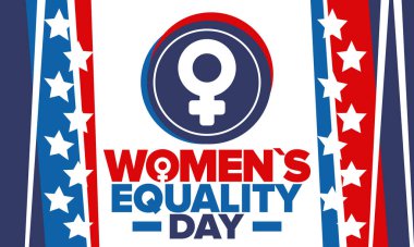 Birleşik Devletler 'de Kadın Eşitliği Günü. 26 Ağustos 'ta her yıl kutlanan bayram. Kadınlar doğru tarih ayı. Feminizm kavramı. Poster, tebrik kartı, afiş ve geçmiş. Vektör illüstrasyonu