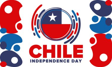 Şili Bağımsızlık Günü. Mutlu bayramlar Patrias. Özgürlük günü. Yıllığı 18 Eylül 'de kutlayın. Şili bayrağı. Vatansever Şili tasarımı. Poster, kart, afiş, şablon, geçmiş. Vektör