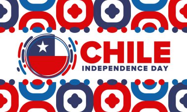 Şili Bağımsızlık Günü. Mutlu bayramlar Patrias. Özgürlük günü. Yıllığı 18 Eylül 'de kutlayın. Şili bayrağı. Vatansever Şili tasarımı. Poster, kart, afiş, şablon, geçmiş. Vektör