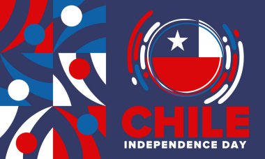 Şili Bağımsızlık Günü. Mutlu bayramlar Patrias. Özgürlük günü. Yıllığı 18 Eylül 'de kutlayın. Şili bayrağı. Vatansever Şili tasarımı. Poster, kart, afiş, şablon, geçmiş. Vektör