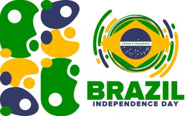 Brezilya Bağımsızlık Günü. Ulusal mutlu tatiller. Özgürlük Günü tasarımı. Yıllığı 7 Eylül 'de kutlayın. Brezilya bayrağı. Vatansever Brezilyalı vektör çizimi. Poster, şablon ve arkaplan