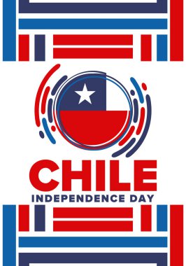 Şili Bağımsızlık Günü. Mutlu bayramlar Patrias. Özgürlük günü. Yıllığı 18 Eylül 'de kutlayın. Şili bayrağı. Vatansever Şili tasarımı. Poster, kart, afiş, şablon, geçmiş. Vektör