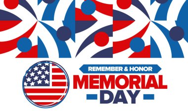 Amerika 'da Anma Günü. Unutma ve onurlandır. Birleşik Devletler Silahlı Kuvvetleri 'nde görev yaparken ölen insanları hatırlamak ve onurlandırmak için federal bayram. Mayıs 'ta kutlandı. Vektör posteri