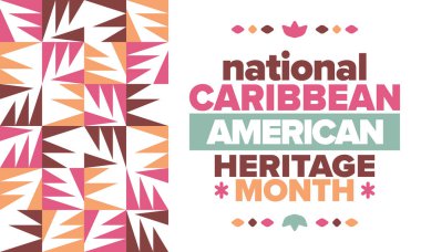 Haziran 'da Karayip Amerikan Mirası Ayı. Amerika 'nın insanlarına Kültür Ayı. Yıldönümünü festivalle kutlayın. İyi tatiller. Poster, kart, afiş ve geçmiş. Vektör illüstrasyonu