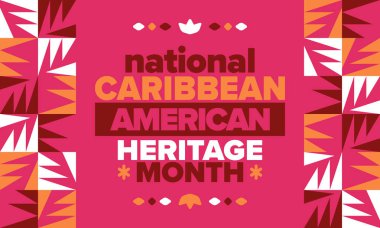 Haziran 'da Karayip Amerikan Mirası Ayı. Amerika 'nın insanlarına Kültür Ayı. Yıldönümünü festivalle kutlayın. İyi tatiller. Poster, kart, afiş ve geçmiş. Vektör illüstrasyonu