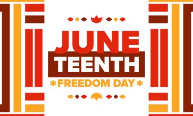 Haziran 'da. Haziranda Özgürlük ve Özgürlük Günü. Bağımsızlık Günü. Yıllık Afro-Amerikan bayramı, 19 Haziran 'da kutlandı. Amerikan tarihi ve mirası. Vektör posteri, illüstrasyon ve afiş