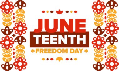 Haziran 'da. Haziranda Özgürlük ve Özgürlük Günü. Bağımsızlık Günü. Yıllık Afro-Amerikan bayramı, 19 Haziran 'da kutlandı. Amerikan tarihi ve mirası. Vektör posteri, illüstrasyon ve afiş