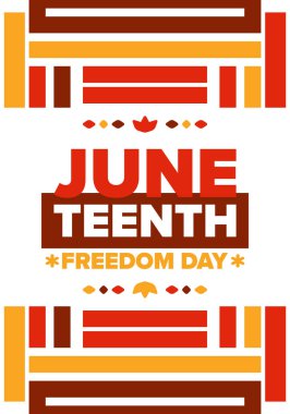 Haziran 'da. Haziranda Özgürlük ve Özgürlük Günü. Bağımsızlık Günü. Yıllık Afro-Amerikan bayramı, 19 Haziran 'da kutlandı. Amerikan tarihi ve mirası. Vektör posteri, illüstrasyon ve afiş