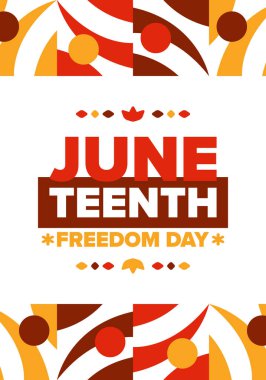 Haziran 'da. Haziranda Özgürlük ve Özgürlük Günü. Bağımsızlık Günü. Yıllık Afro-Amerikan bayramı, 19 Haziran 'da kutlandı. Amerikan tarihi ve mirası. Vektör posteri, illüstrasyon ve afiş