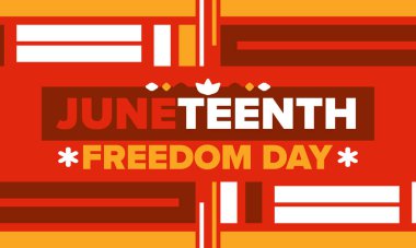 Haziran 'da. Haziranda Özgürlük ve Özgürlük Günü. Bağımsızlık Günü. Yıllık Afro-Amerikan bayramı, 19 Haziran 'da kutlandı. Amerikan tarihi ve mirası. Vektör posteri, illüstrasyon ve afiş
