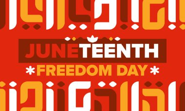 Haziran 'da. Haziranda Özgürlük ve Özgürlük Günü. Bağımsızlık Günü. Yıllık Afro-Amerikan bayramı, 19 Haziran 'da kutlandı. Amerikan tarihi ve mirası. Vektör posteri, illüstrasyon ve afiş