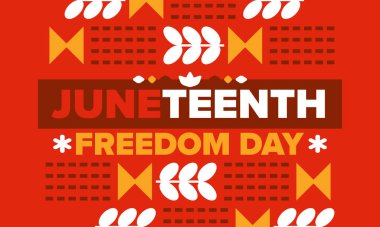 Haziran 'da. Haziranda Özgürlük ve Özgürlük Günü. Bağımsızlık Günü. Yıllık Afro-Amerikan bayramı, 19 Haziran 'da kutlandı. Amerikan tarihi ve mirası. Vektör posteri, illüstrasyon ve afiş