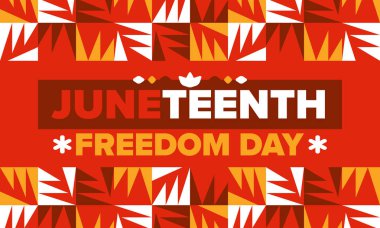 Haziran 'da. Haziranda Özgürlük ve Özgürlük Günü. Bağımsızlık Günü. Yıllık Afro-Amerikan bayramı, 19 Haziran 'da kutlandı. Amerikan tarihi ve mirası. Vektör posteri, illüstrasyon ve afiş