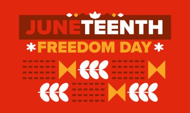 Haziran 'da. Haziranda Özgürlük ve Özgürlük Günü. Bağımsızlık Günü. Yıllık Afro-Amerikan bayramı, 19 Haziran 'da kutlandı. Amerikan tarihi ve mirası. Vektör posteri, illüstrasyon ve afiş