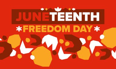 Haziran 'da. Haziranda Özgürlük ve Özgürlük Günü. Bağımsızlık Günü. Yıllık Afro-Amerikan bayramı, 19 Haziran 'da kutlandı. Amerikan tarihi ve mirası. Vektör posteri, illüstrasyon ve afiş