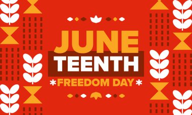 Haziran 'da. Haziranda Özgürlük ve Özgürlük Günü. Bağımsızlık Günü. Yıllık Afro-Amerikan bayramı, 19 Haziran 'da kutlandı. Amerikan tarihi ve mirası. Vektör posteri, illüstrasyon ve afiş