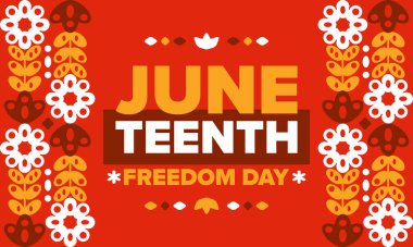 Haziran 'da. Haziranda Özgürlük ve Özgürlük Günü. Bağımsızlık Günü. Yıllık Afro-Amerikan bayramı, 19 Haziran 'da kutlandı. Amerikan tarihi ve mirası. Vektör posteri, illüstrasyon ve afiş