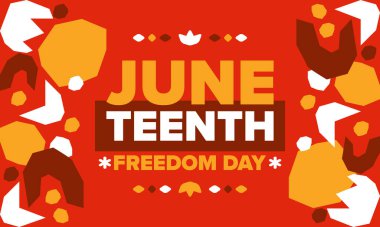 Haziran 'da. Haziranda Özgürlük ve Özgürlük Günü. Bağımsızlık Günü. Yıllık Afro-Amerikan bayramı, 19 Haziran 'da kutlandı. Amerikan tarihi ve mirası. Vektör posteri, illüstrasyon ve afiş