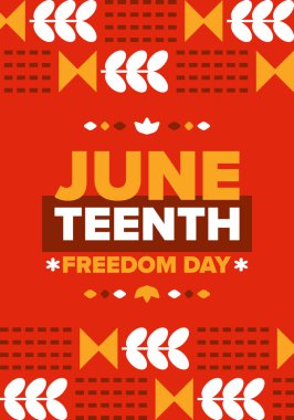 Haziran 'da. Haziranda Özgürlük ve Özgürlük Günü. Bağımsızlık Günü. Yıllık Afro-Amerikan bayramı, 19 Haziran 'da kutlandı. Amerikan tarihi ve mirası. Vektör posteri, illüstrasyon ve afiş