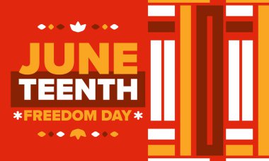 Haziran 'da. Haziranda Özgürlük ve Özgürlük Günü. Bağımsızlık Günü. Yıllık Afro-Amerikan bayramı, 19 Haziran 'da kutlandı. Amerikan tarihi ve mirası. Vektör posteri, illüstrasyon ve afiş