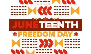 Haziran 'da. Haziranda Özgürlük ve Özgürlük Günü. Bağımsızlık Günü. Yıllık Afro-Amerikan bayramı, 19 Haziran 'da kutlandı. Amerikan tarihi ve mirası. Vektör posteri, illüstrasyon ve afiş