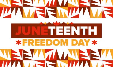 Haziran 'da. Haziranda Özgürlük ve Özgürlük Günü. Bağımsızlık Günü. Yıllık Afro-Amerikan bayramı, 19 Haziran 'da kutlandı. Amerikan tarihi ve mirası. Vektör posteri, illüstrasyon ve afiş