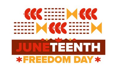 Haziran 'da. Haziranda Özgürlük ve Özgürlük Günü. Bağımsızlık Günü. Yıllık Afro-Amerikan bayramı, 19 Haziran 'da kutlandı. Amerikan tarihi ve mirası. Vektör posteri, illüstrasyon ve afiş