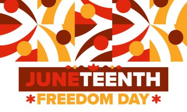 Haziran 'da. Haziranda Özgürlük ve Özgürlük Günü. Bağımsızlık Günü. Yıllık Afro-Amerikan bayramı, 19 Haziran 'da kutlandı. Amerikan tarihi ve mirası. Vektör posteri, illüstrasyon ve afiş