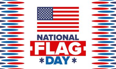 ABD 'de Ulusal Bayrak Günü. Amerikan bayrağı günü. ABD 'de yıllık 14 Haziran tatili kutlandı. Vatanseverlik tasarımı. Poster, tebrik kartı, afiş ve geçmiş. Vektör illüstrasyonu